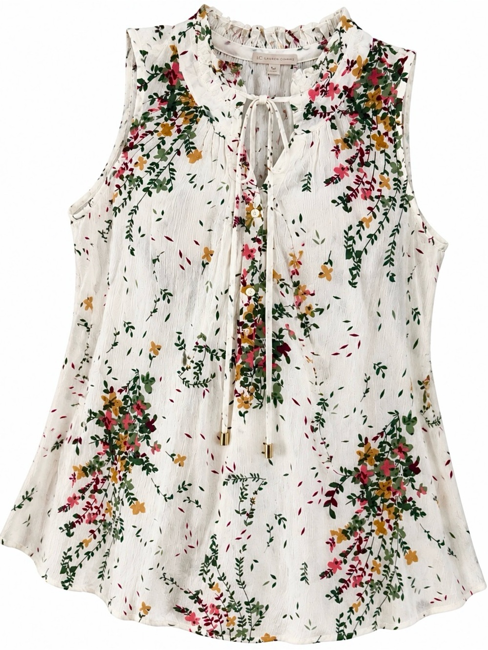 NWT Market & Spruce White Sleeveless Floral Tie-Neck Tank